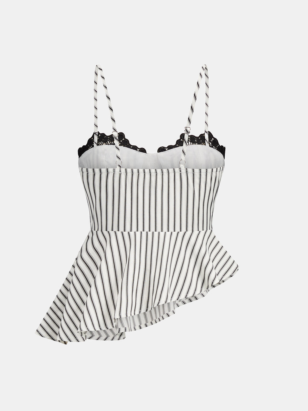 Lace Trim Striped Peplum Top & Pants Set