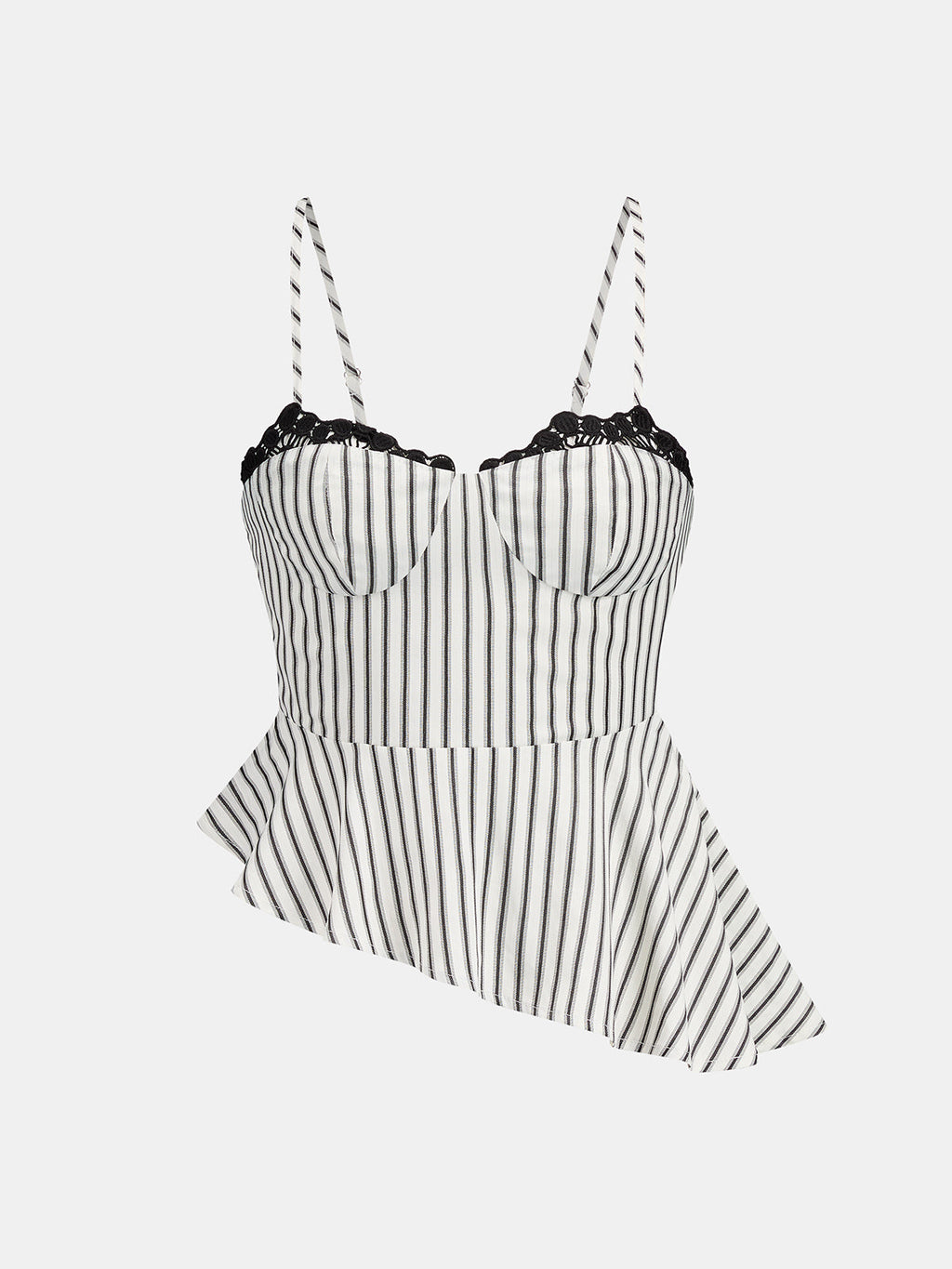 Lace Trim Striped Peplum Top & Pants Set