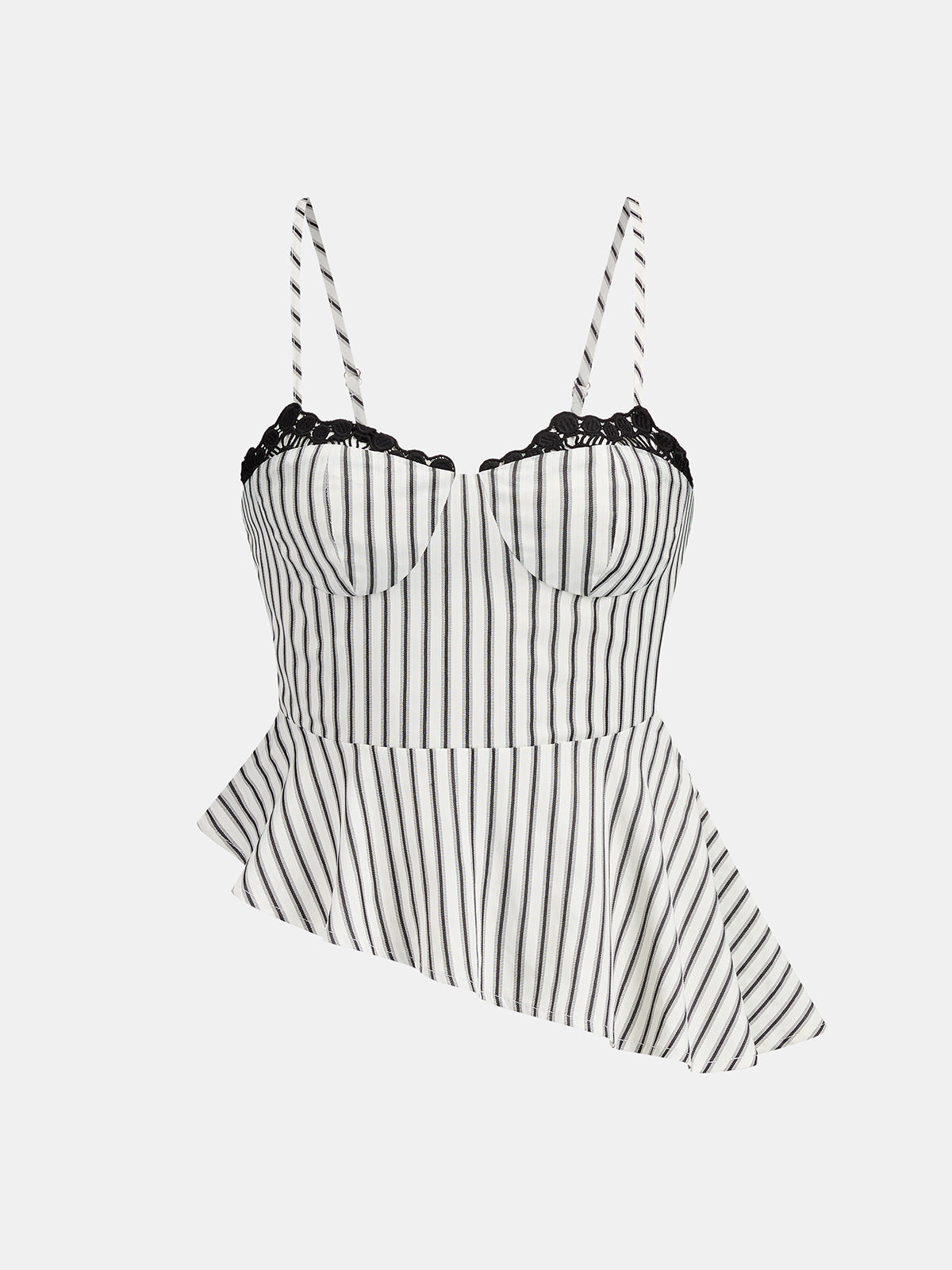 Lace Trim Striped Peplum Top & Pants Set