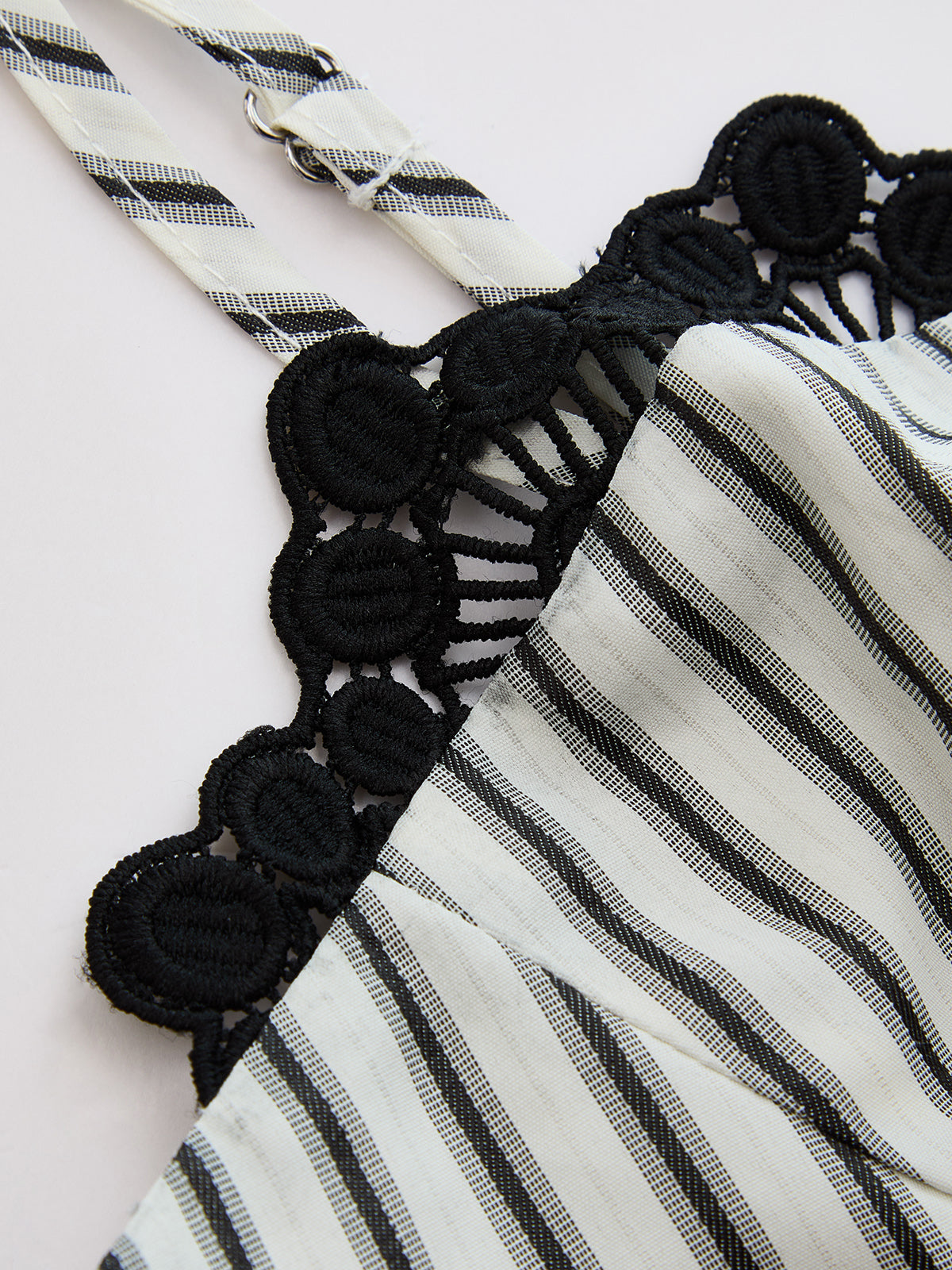 Lace Trim Striped Peplum Top & Pants Set