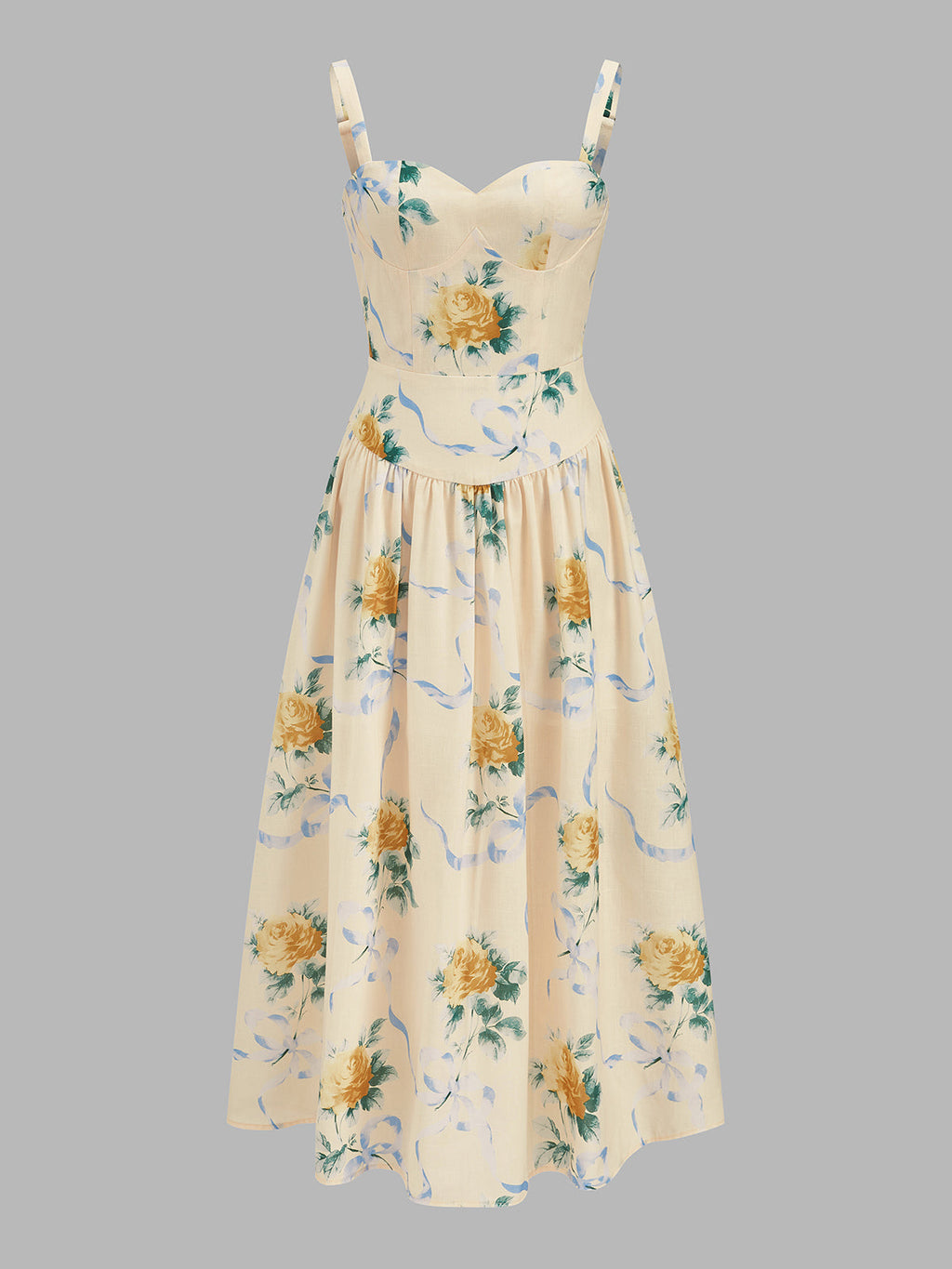 Rose Print Bustier Midi Slip Dress
