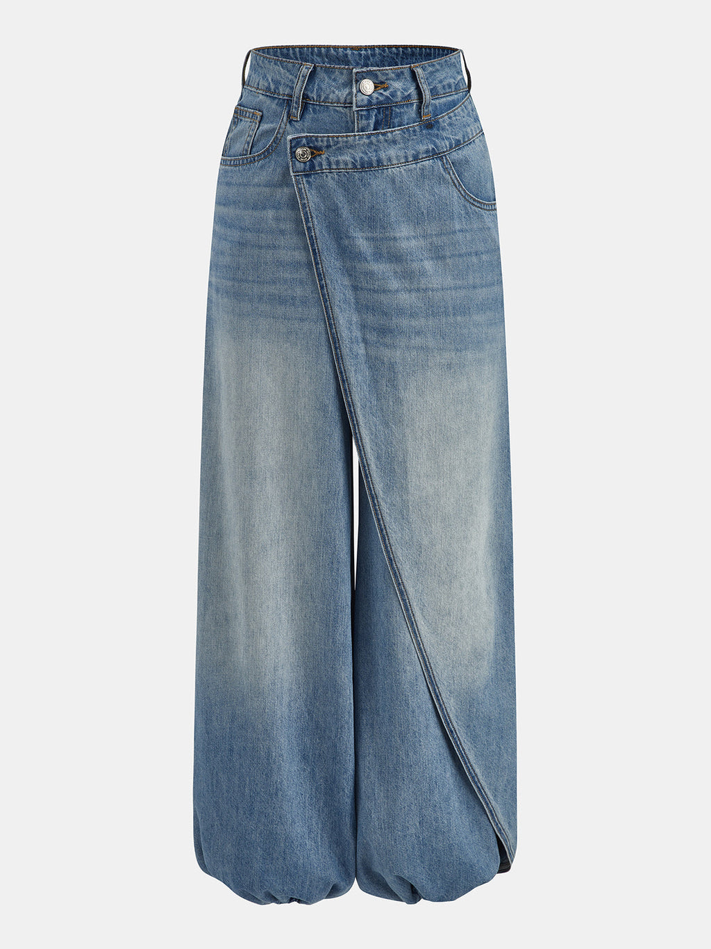 Cross Wrap Overlap Wide Leg Jeans