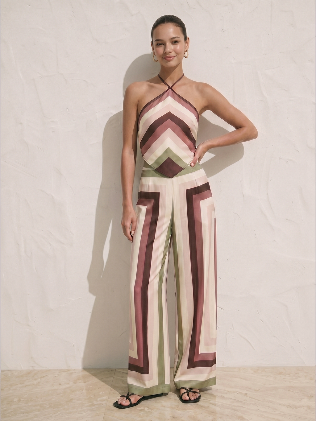 Geometric Print Halter Top & Pants Set