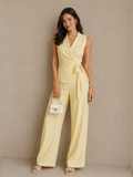 Lapel Wrap Tie Waist Wide Leg Jumpsuit
