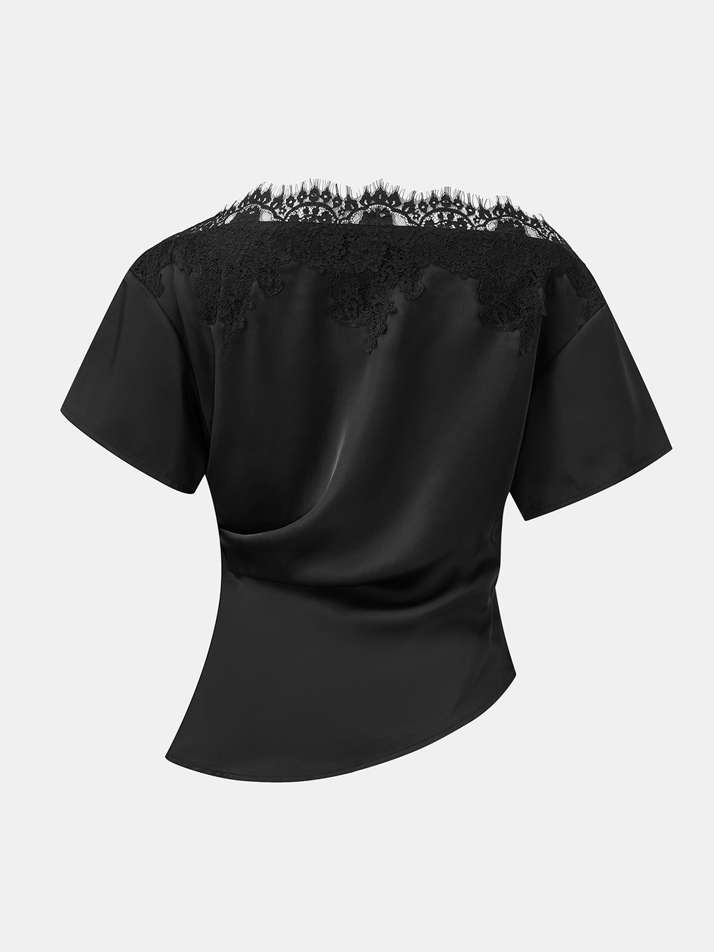 Satin Off-Shoulder Lace Trim Asymmetrical Top