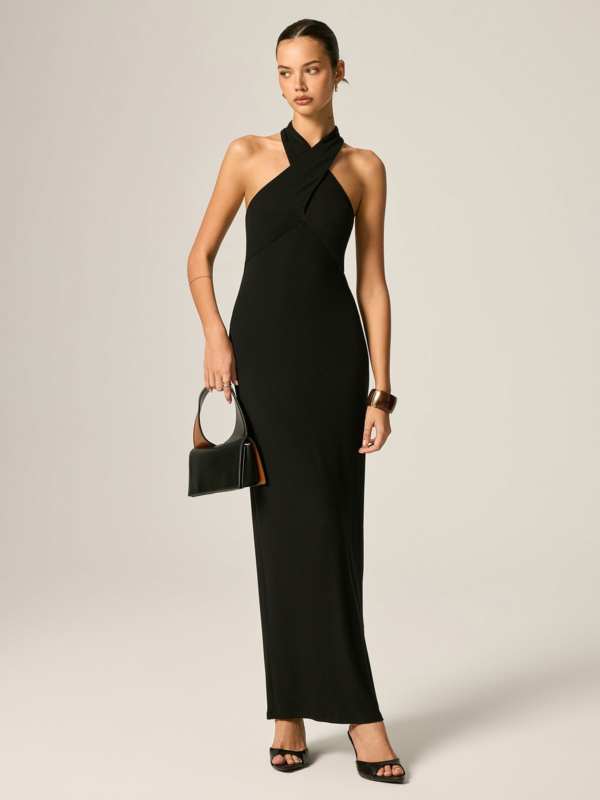 Cross Halter Bodycon Maxi Dress