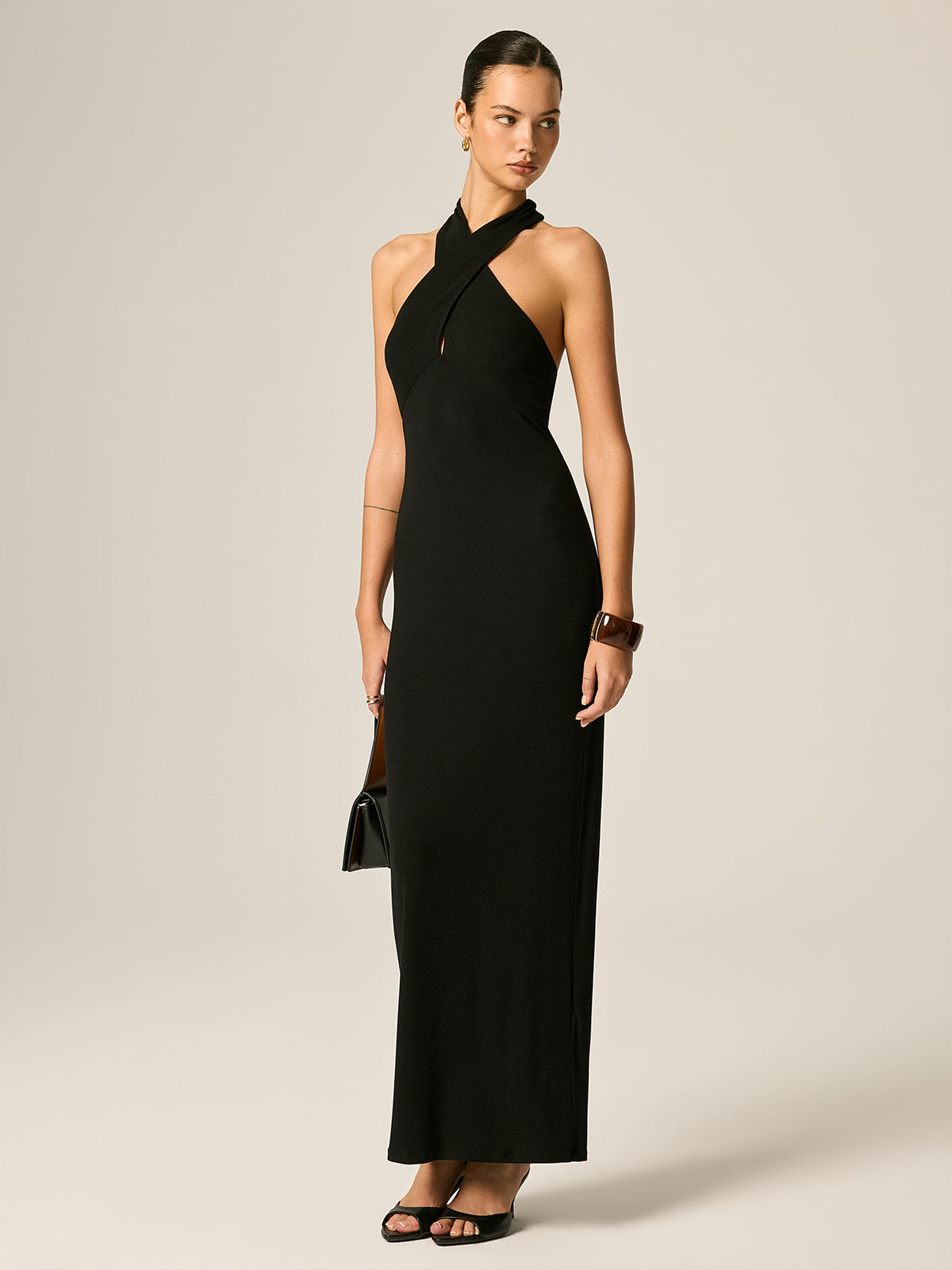 Cross Halter Bodycon Maxi Dress