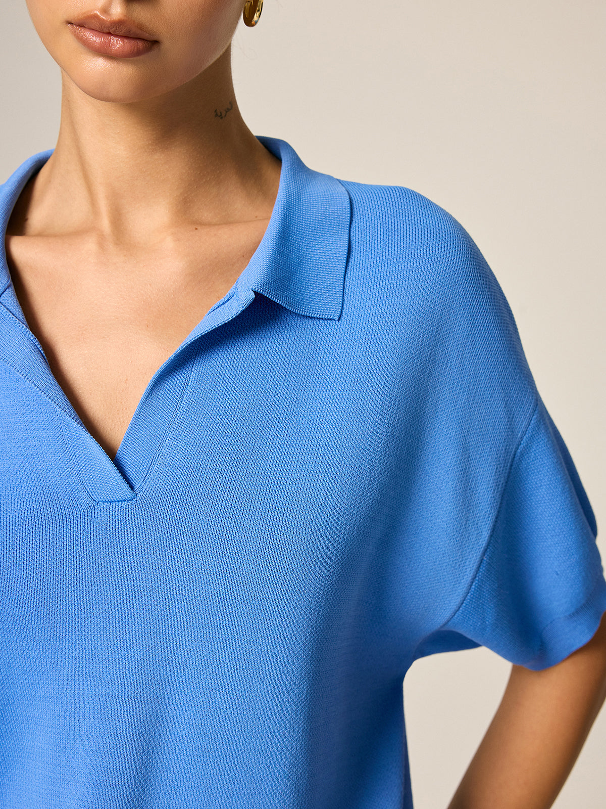 Loose Short Sleeve Knit Polo Top