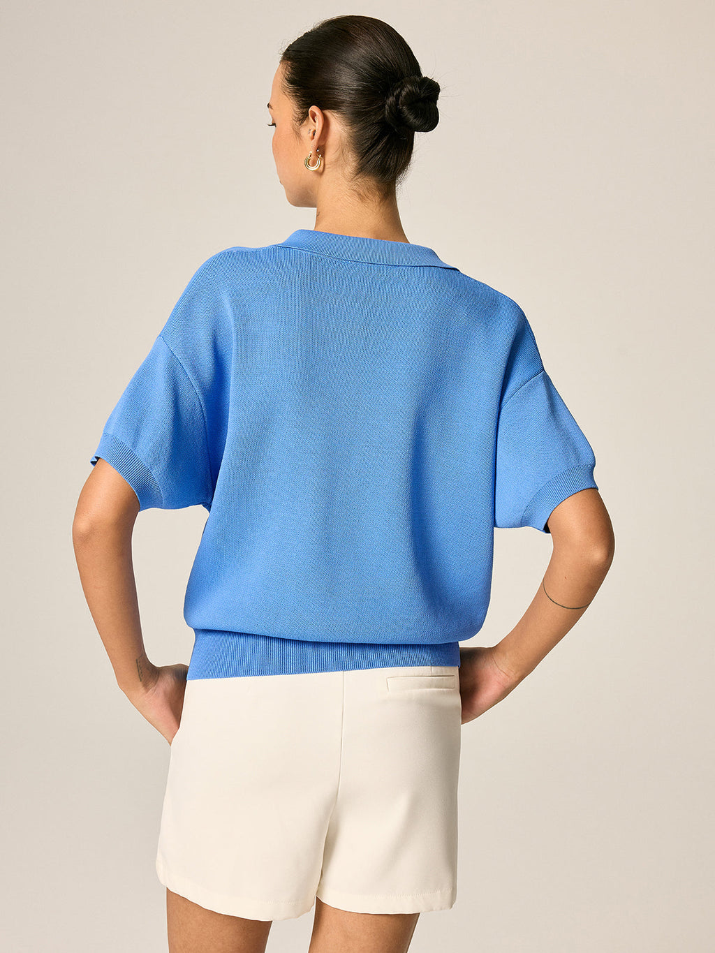 Loose Short Sleeve Knit Polo Top