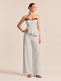 Lace Trim Striped Peplum Top & Pants Set