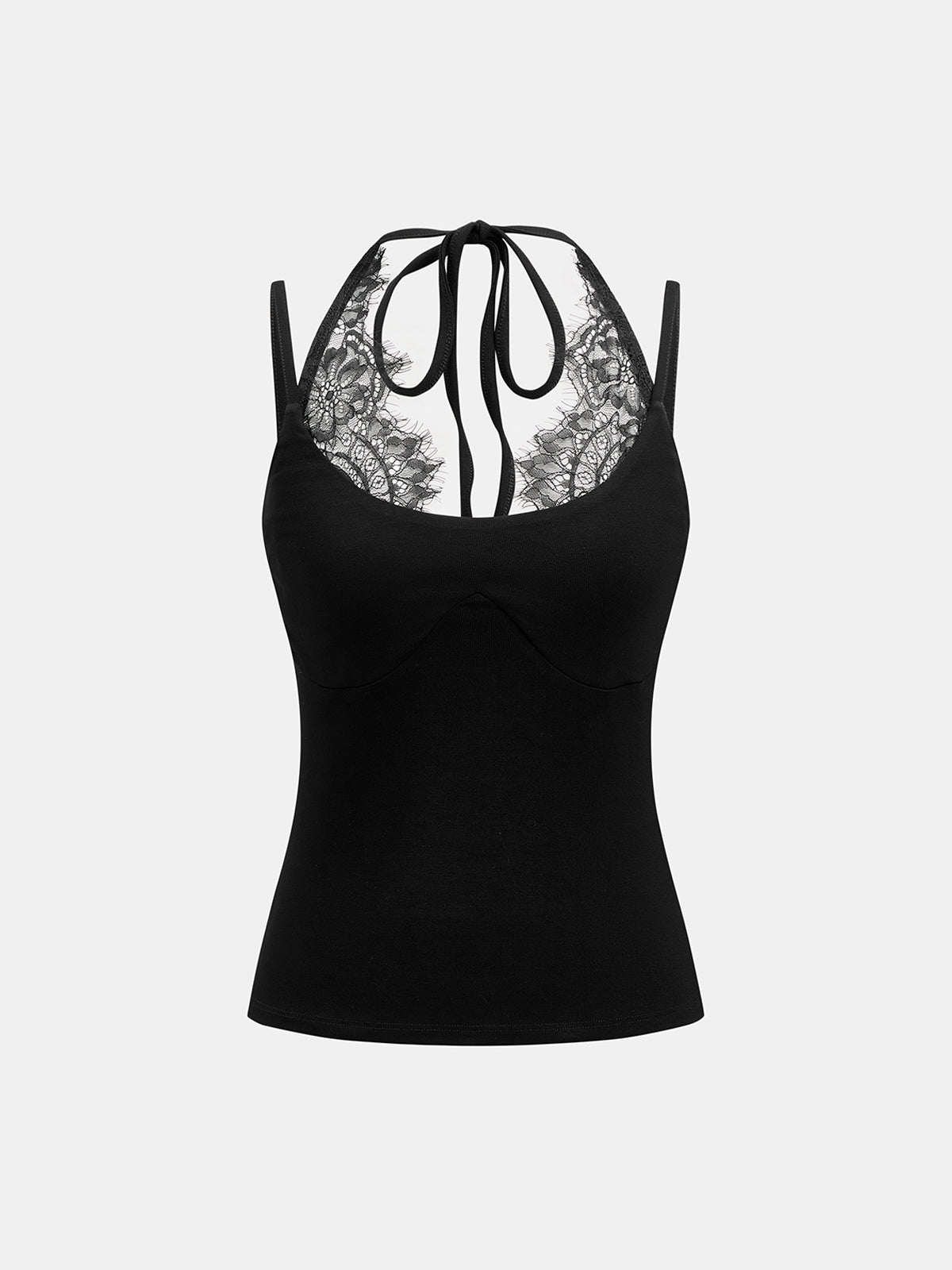Lace Trim Halter Slim Cami Top