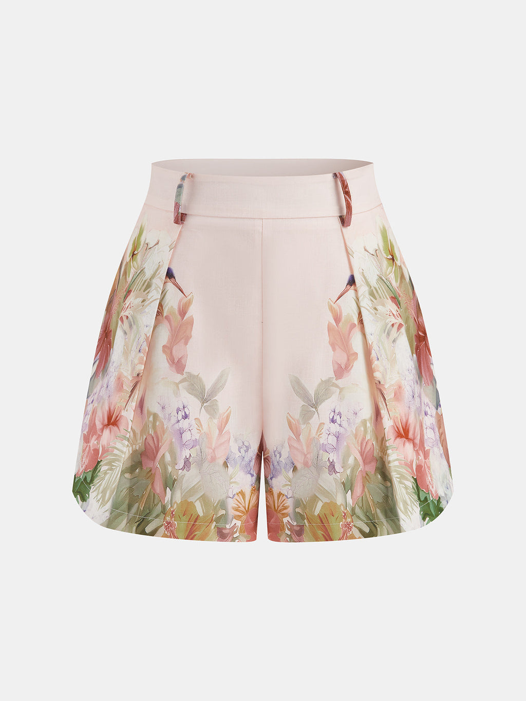 Watercolor Floral Print Vest & Pleated Shorts Set