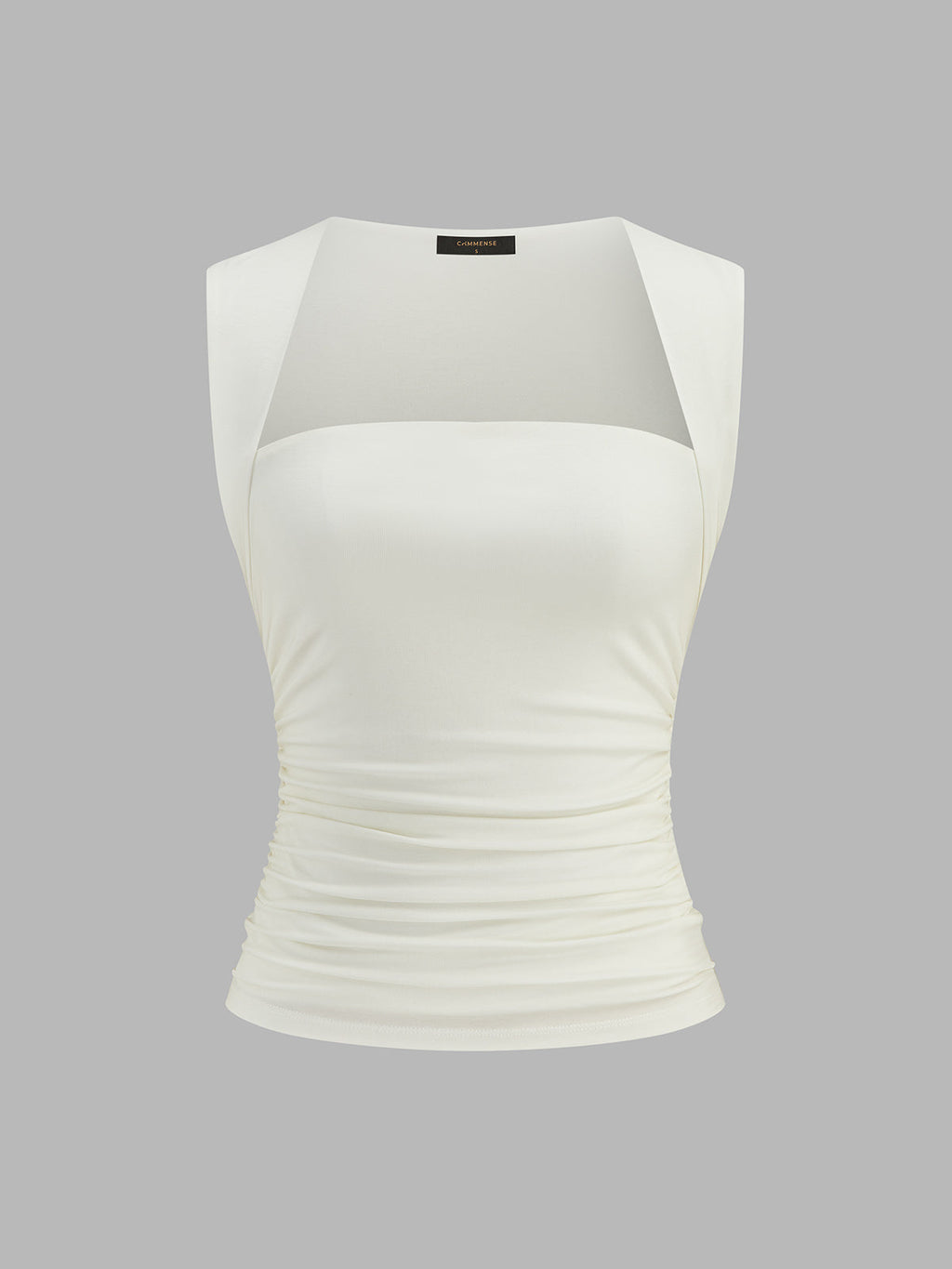 Square Neck Ruched Sleeveless Fitted Tank Top