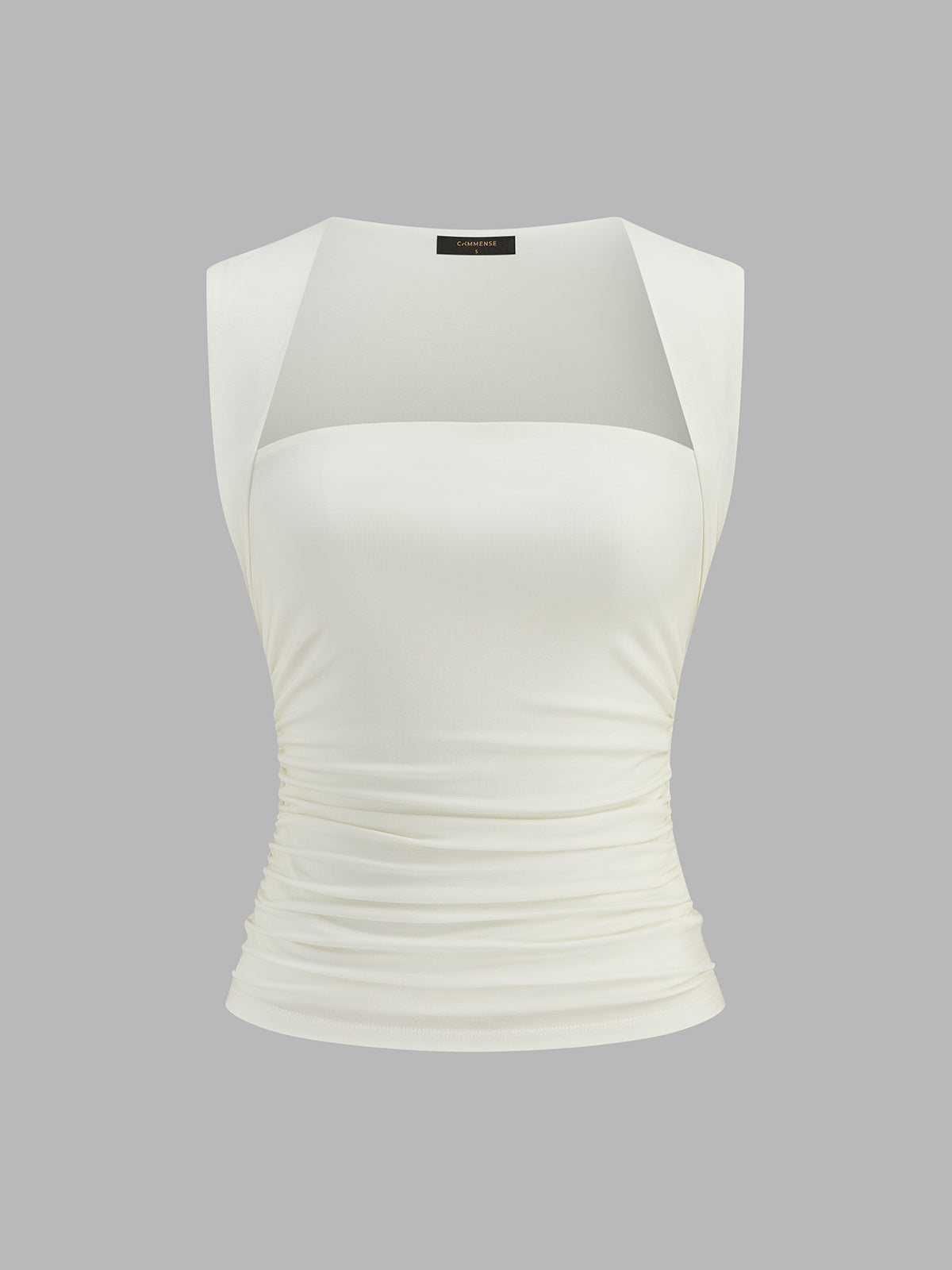 Square Neck Ruched Sleeveless Fitted Tank Top