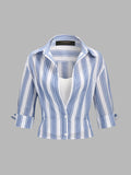 Casual Striped Shirt Cami Two Piece Set