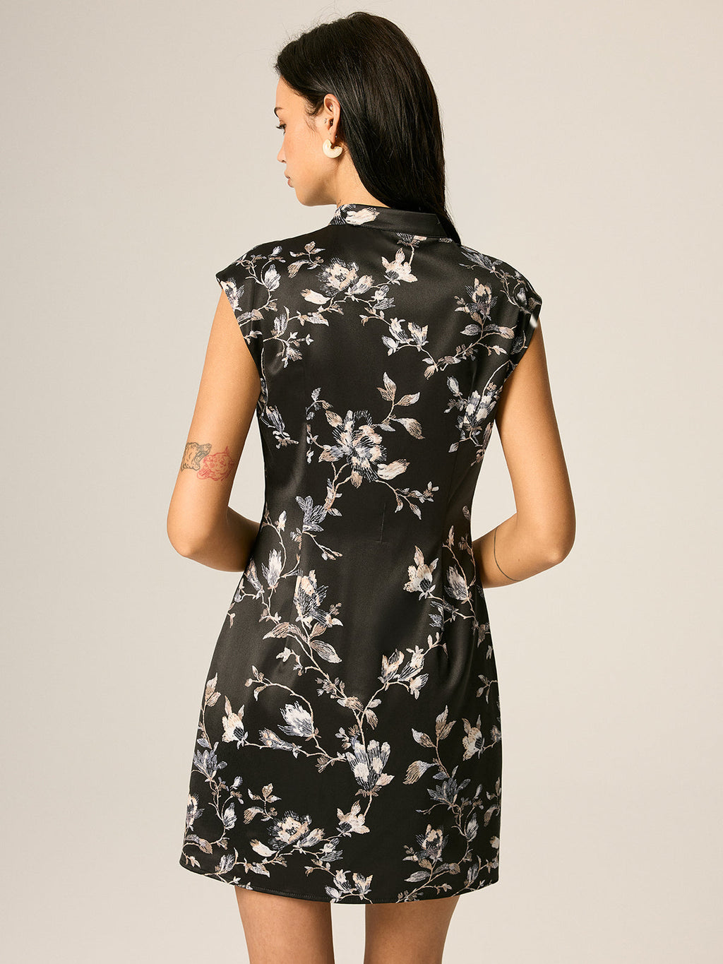 Satin Floral Split Mini Cheongsam Dress