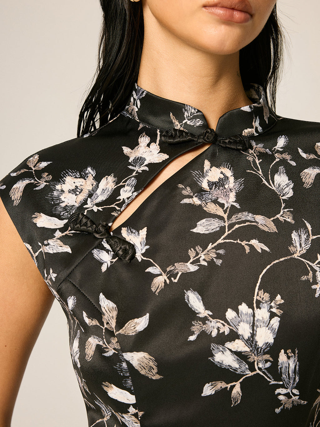 Satin Floral Split Mini Cheongsam Dress