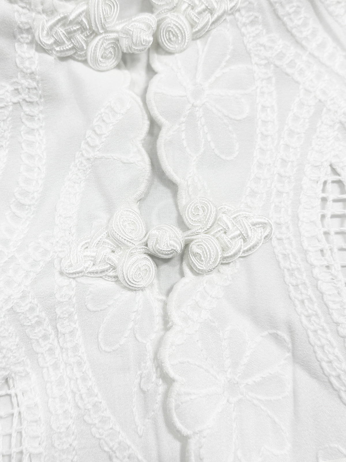 Frog Button Eyelet Embroidered Sleeveless Top