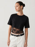 Lace Hem Patchwork Short Sleeve Top
