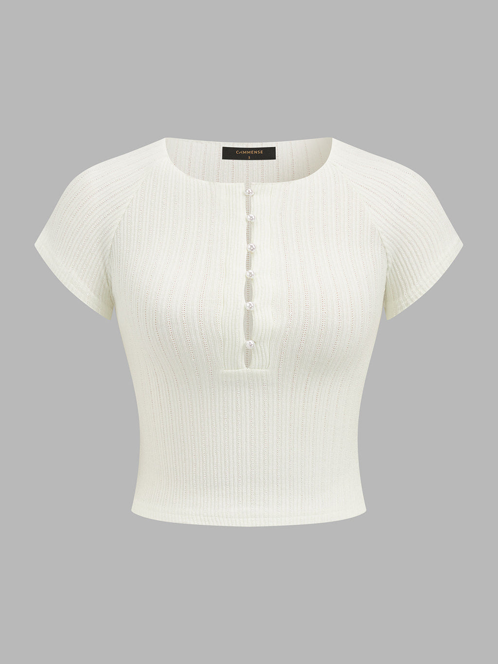 Half Placket Pearl Button Ribbed Crop Top