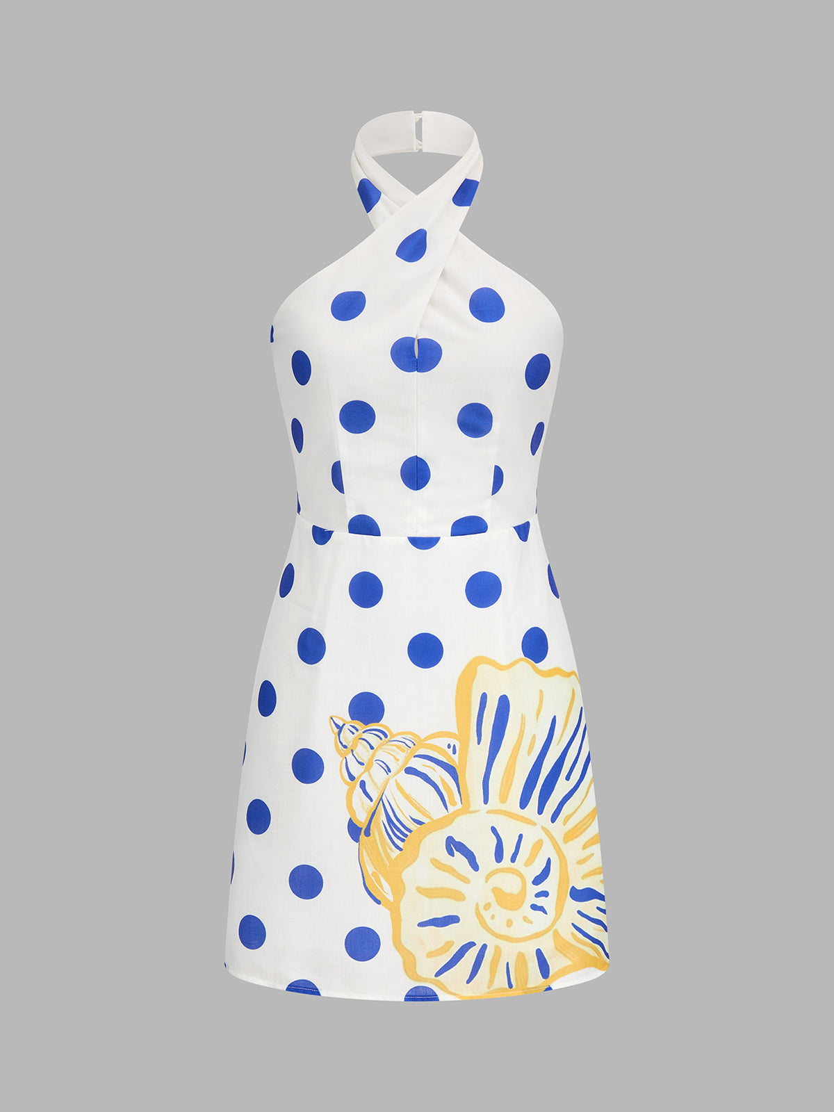 Polka Dot Shell Print Halter Mini Dress