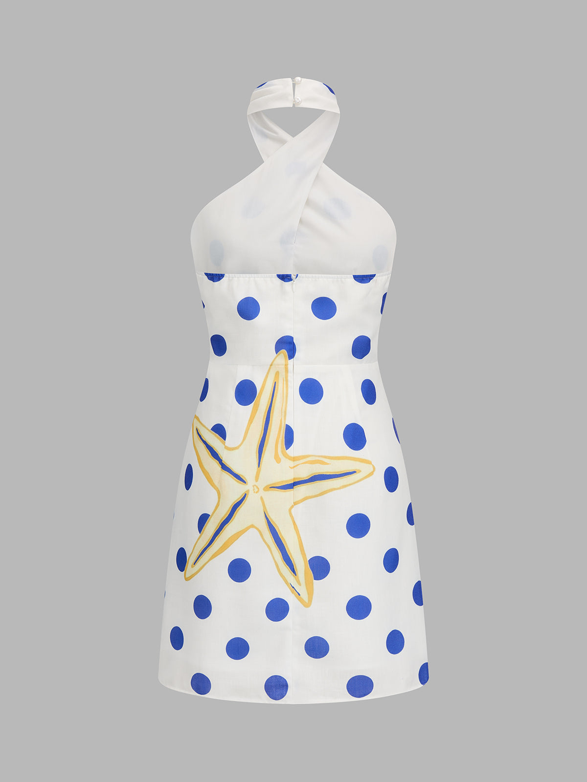 Polka Dot Shell Print Halter Mini Dress