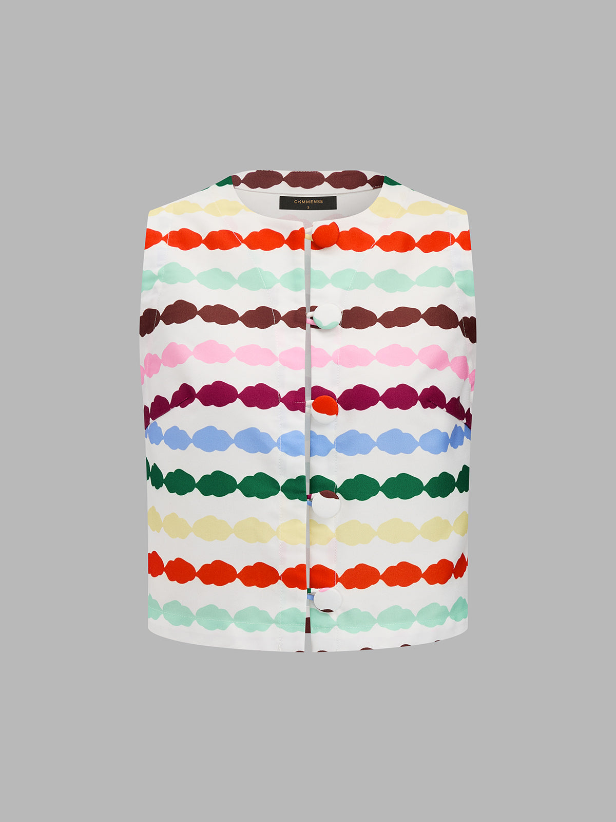 Multicolor Cloud Stripe Buttoned Sleeveless Top