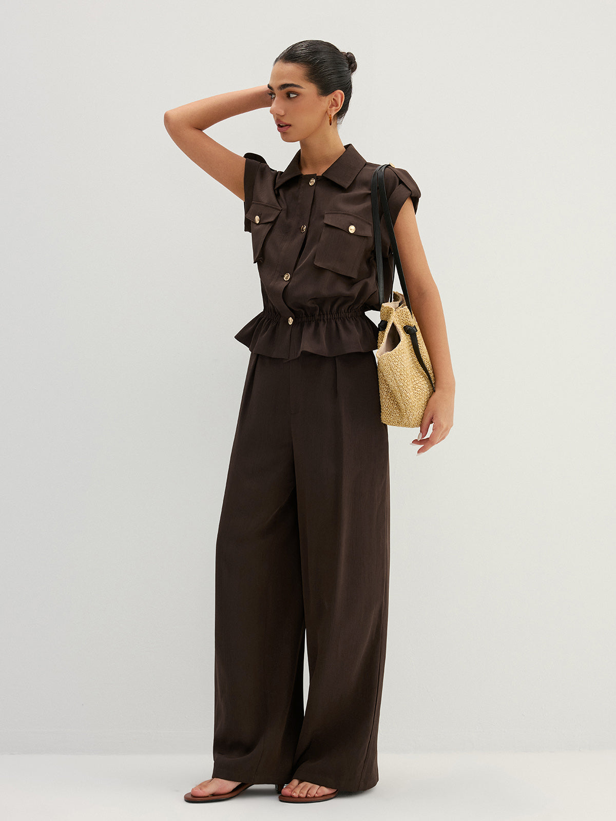 Cargo Sleeveless Shirt & Wide Leg Pant Set