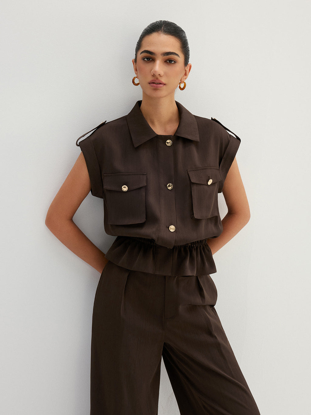 Cargo Sleeveless Shirt & Wide Leg Pant Set