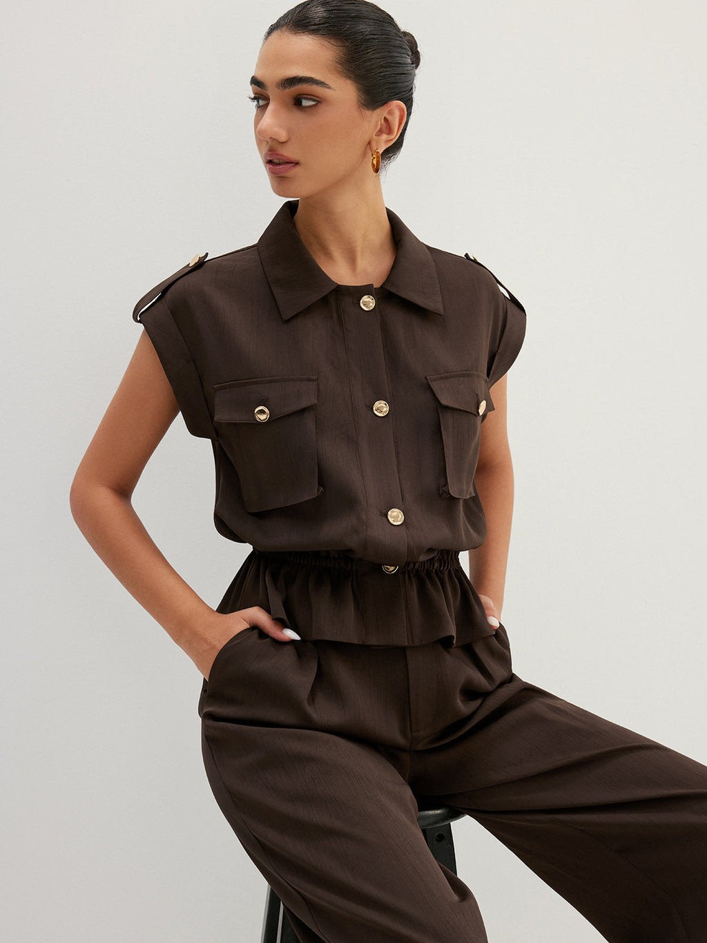 Cargo Sleeveless Shirt & Wide Leg Pant Set