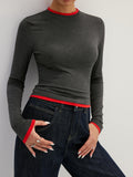 Contrast Trim Fake Two Piece Long Sleeve Top