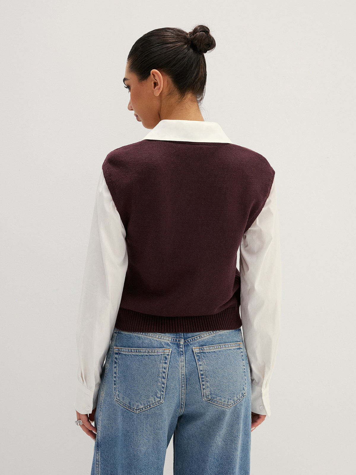 Button Front Fake Two Piece Knit Top