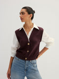 Button Front Fake Two Piece Knit Top
