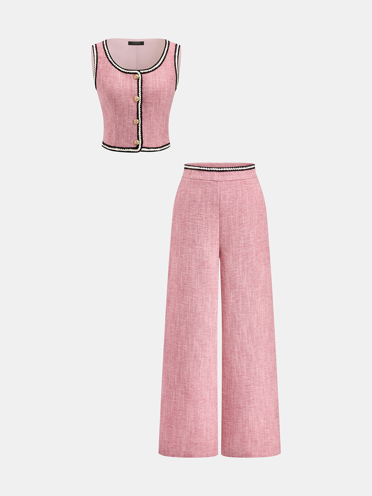 Contrast Trim Tweed Two Piece Pants Set
