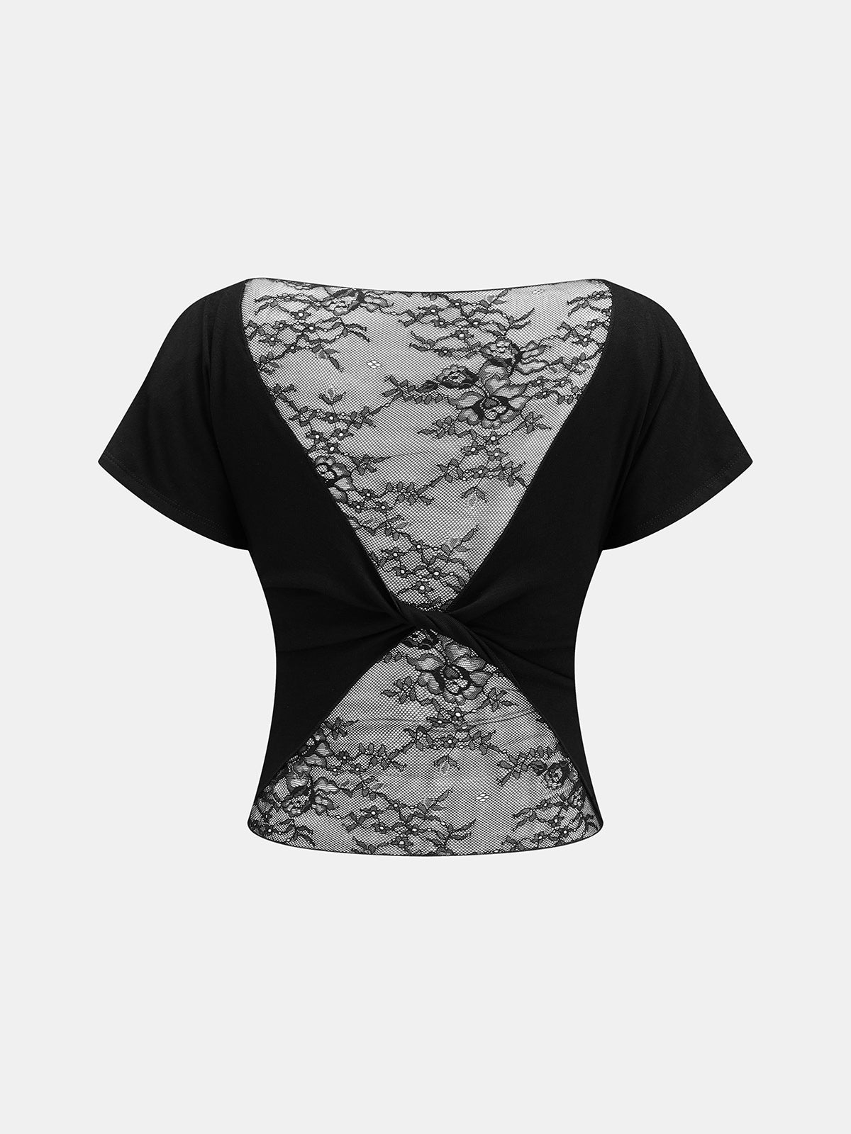 Lace Panel Twisted Short Sleeve Top