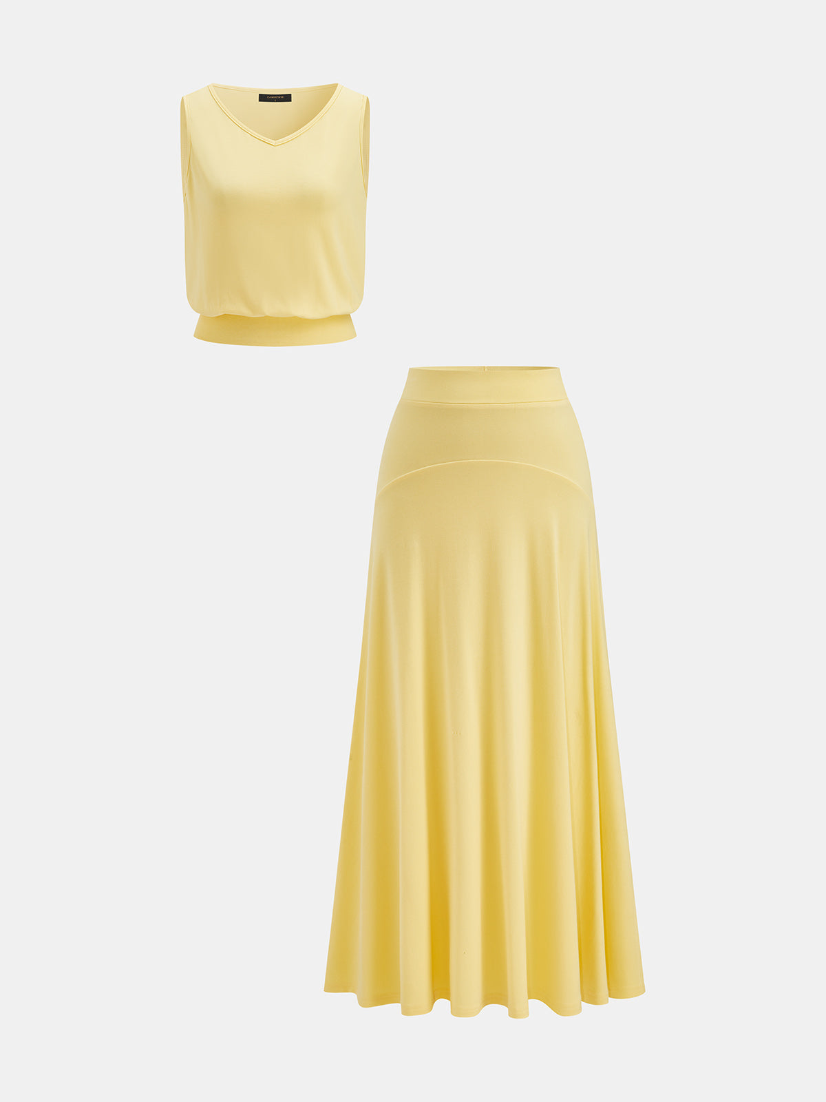 V-Neck Tank Top & Flared Midi Skirt Set