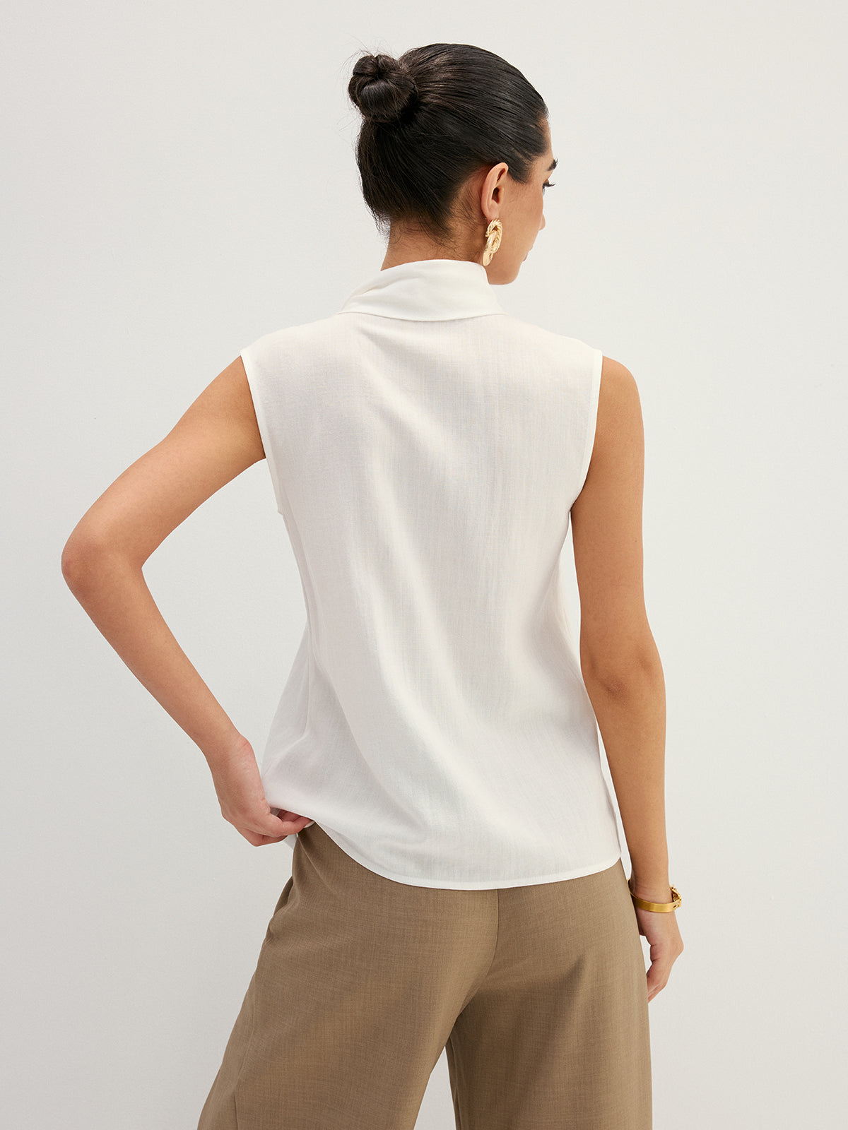 Tie Neck Sleeveless Tencel Blouse