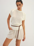 Belted Hollow Out Knit Top