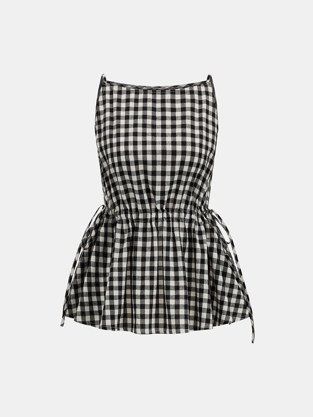 Gingham Drawstring Peplum Top & Shorts Set