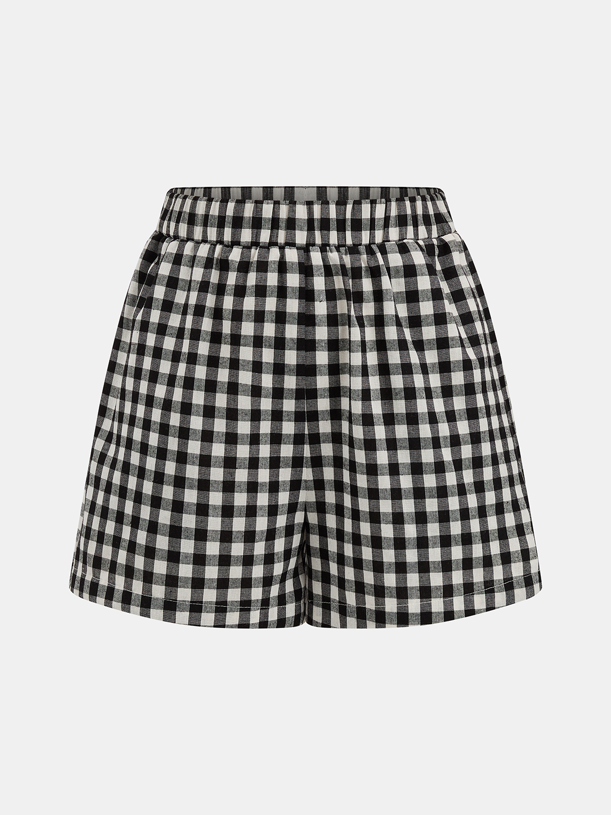 Gingham Drawstring Peplum Top & Shorts Set