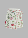 Wrap Tie Floral Print Mini Skirt