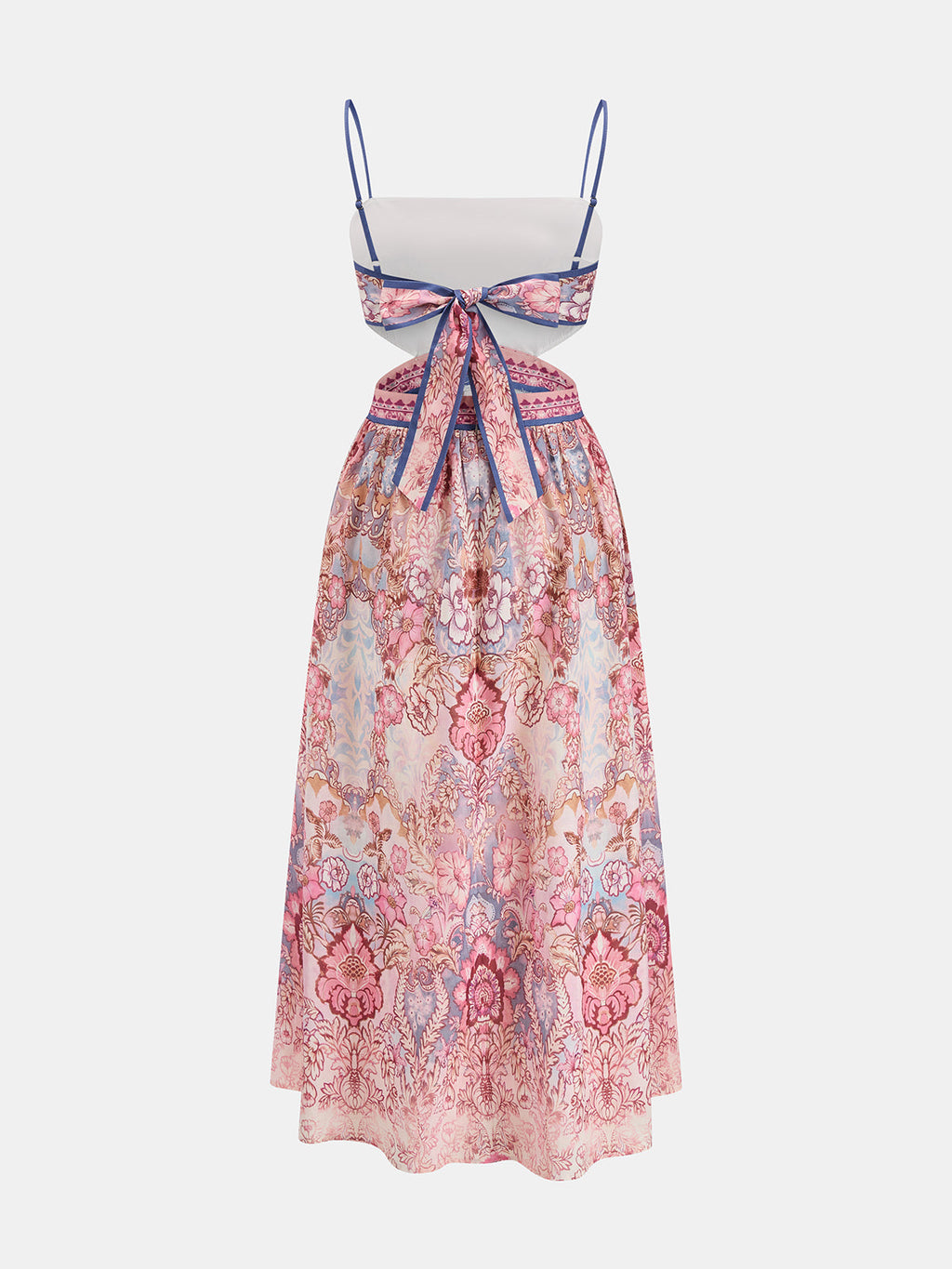 Vintage Floral Cutout Back Tie Maxi Dress