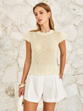 Hollow Crochet Cap Sleeve Knit Top
