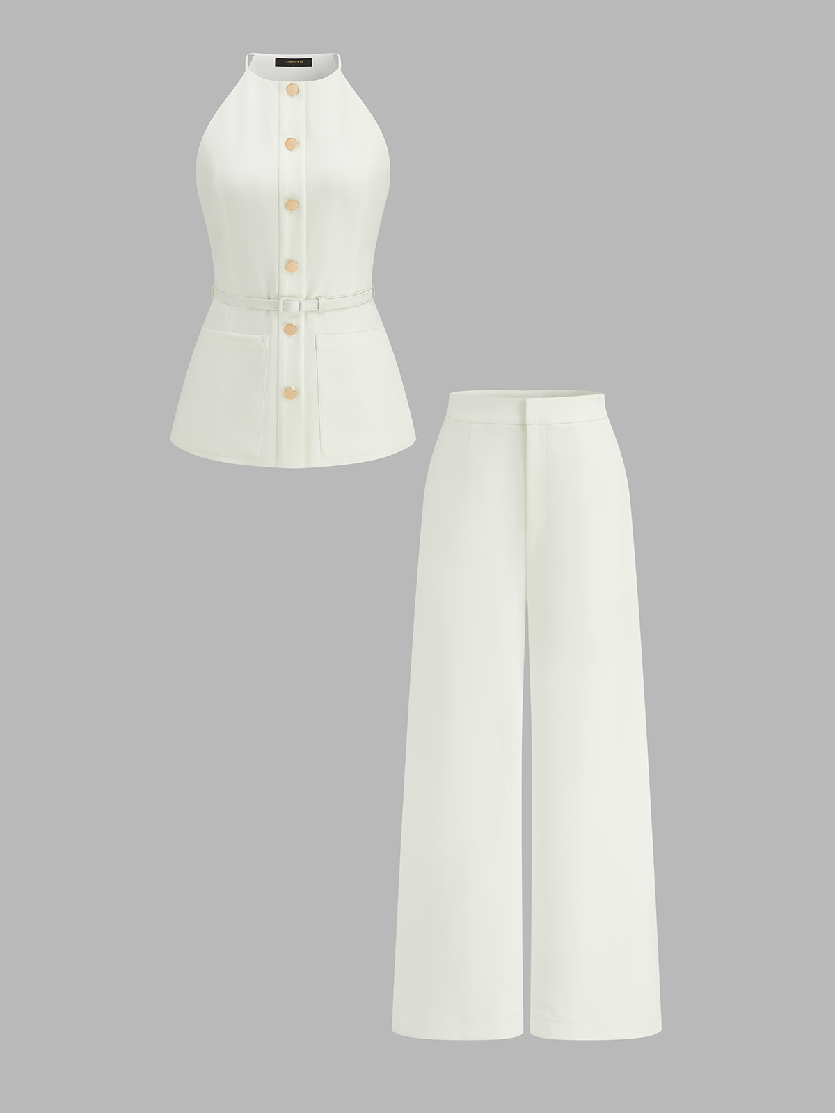 Metal Button Belted Vest & Pants Set