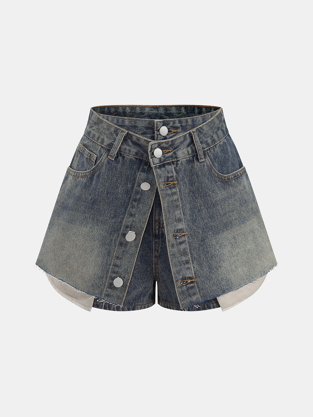 Overlay Button Front Denim Skort