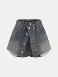 Overlay Button Front Denim Skort