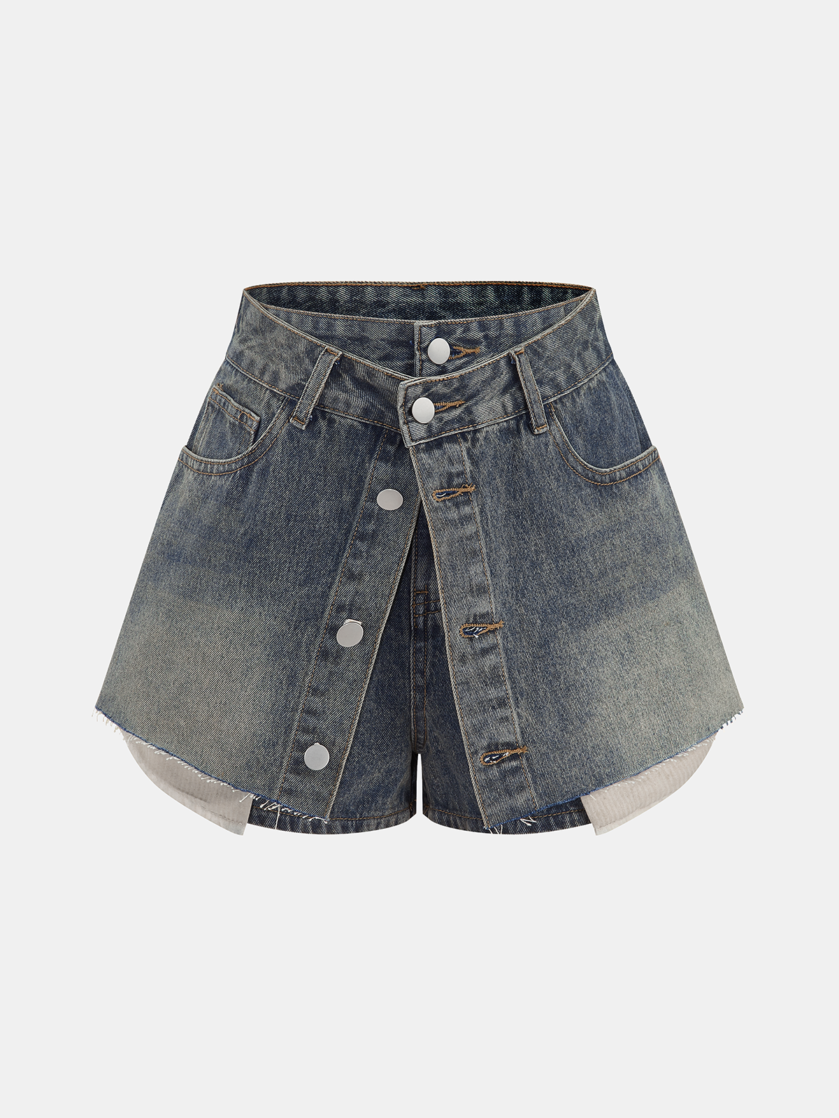 Overlay Button Front Denim Skort