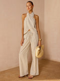 Striped Cotton Linen Halter Top & Pants Set