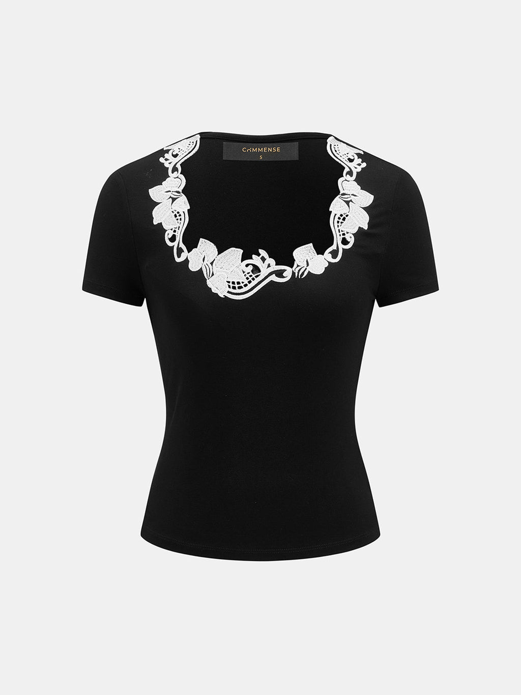 Embroidery Fitted Short Sleeve Top
