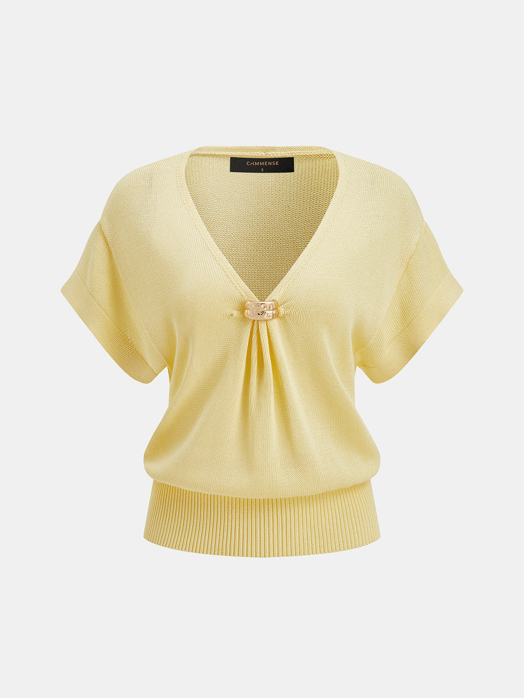 Short Sleeve V Neck Metal Detail Knit Top